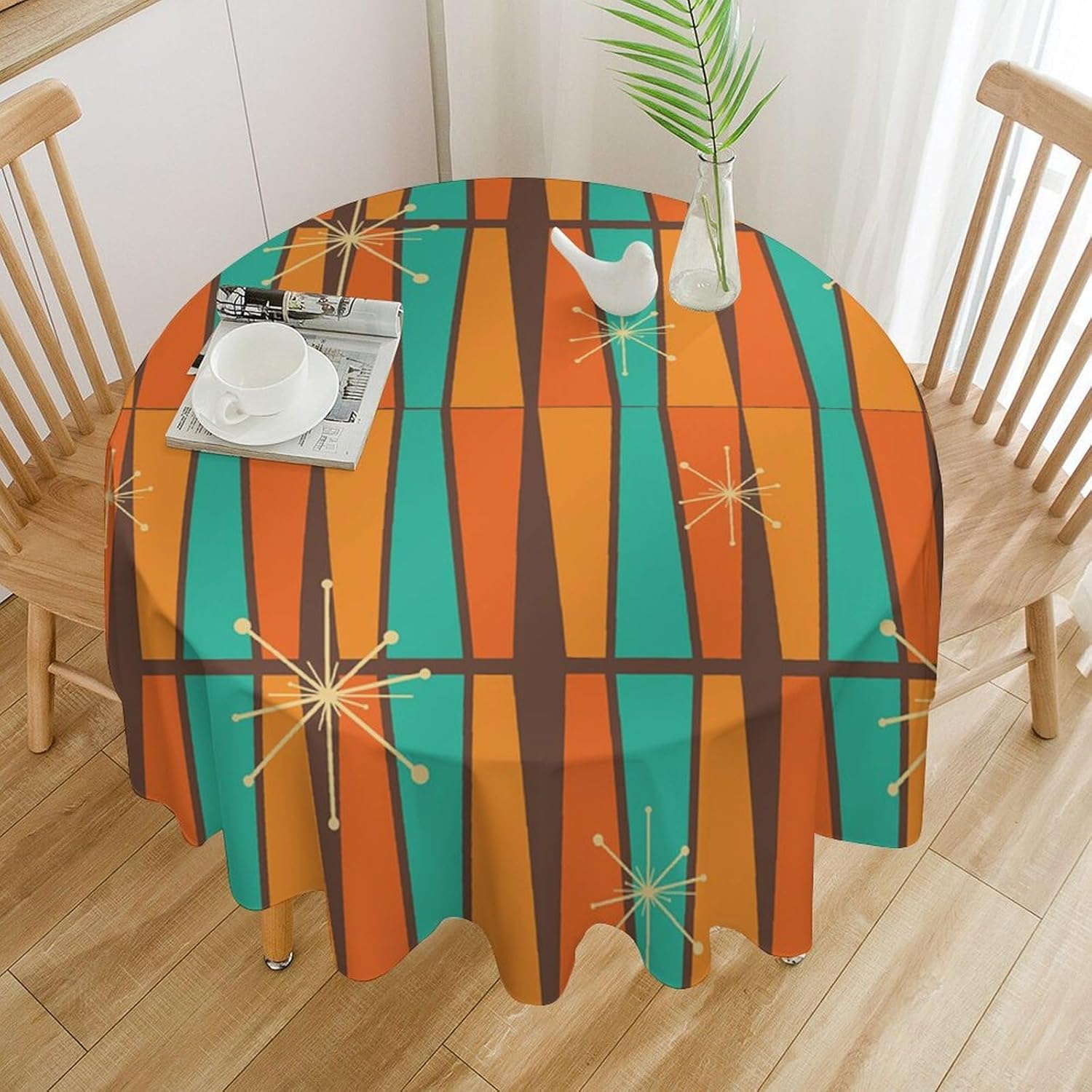 Century Textile & Sewing Supply Reviews - ミッドセンチュリーモダンオレンジイエロージオメトリラウンドテーブルクロスレトロカラフルアートテーブルカバーキッチンダイニングパーティーパティオ用