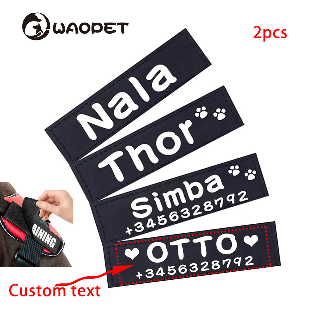Sewing Labels - カスタムドッグIDタグ、ハーネス用ペット名入り迷子防止番号付き服パッチ、犬の足跡ロゴ入り個性ラベル