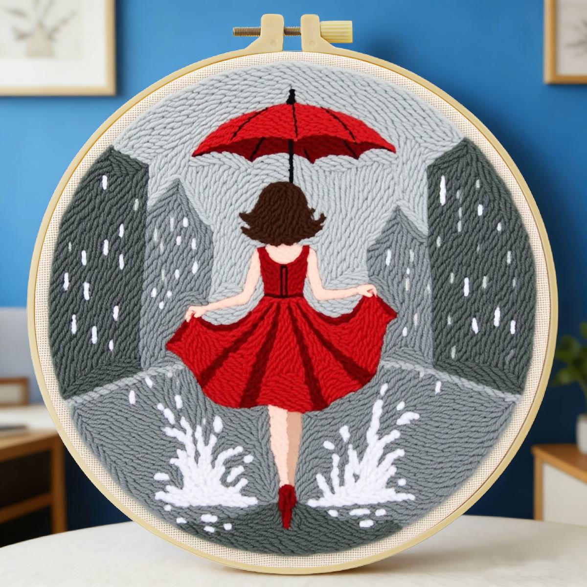 Sewing Textile Art - 20X20CM/7.87インチ 女性用パンチニードル刺繍セットキット ステッチ刺繍 編み刺繍 DIY手作りギフト ソーイングアート