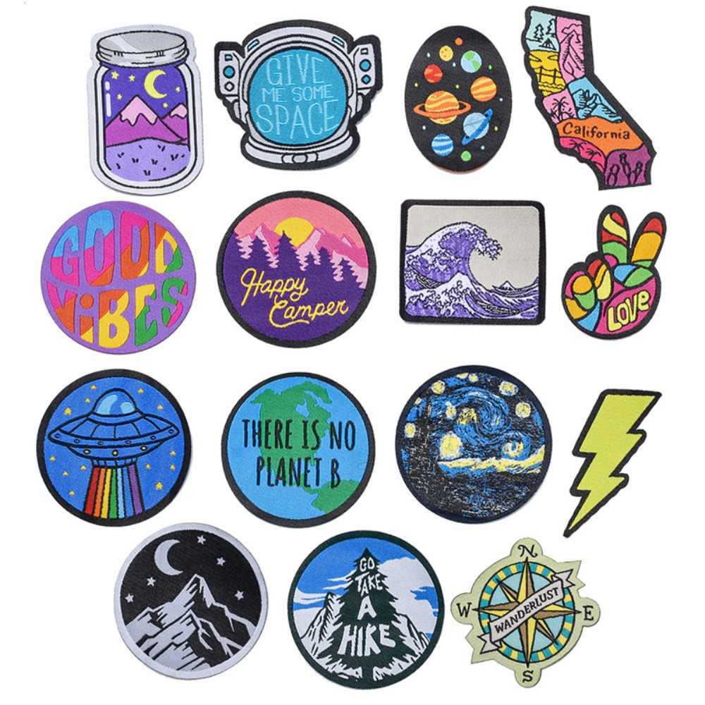 Sewing Labels - 漫画風景スペース織ラベルパッチバッジアイロン接着パッチDIY Tシャツバックパック帽子バッグクラフト装飾修理ステッカー縫製