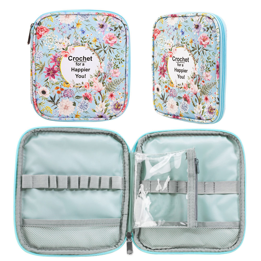 Sewing Tas - 防水ニットツールアクセサリー収納バッグ、花柄プリント、複数のコンパートメント、ジッパー付き、かぎ針編みDIY収納用
