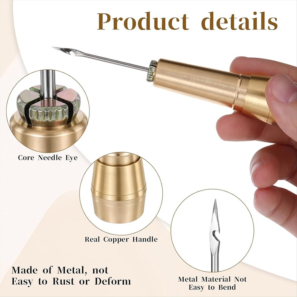 Sewing Kit - 9個入り革縫い針キット、銅製ハンドル付き、革細工用針6本付き、靴修理ツール[2026 MOCC]