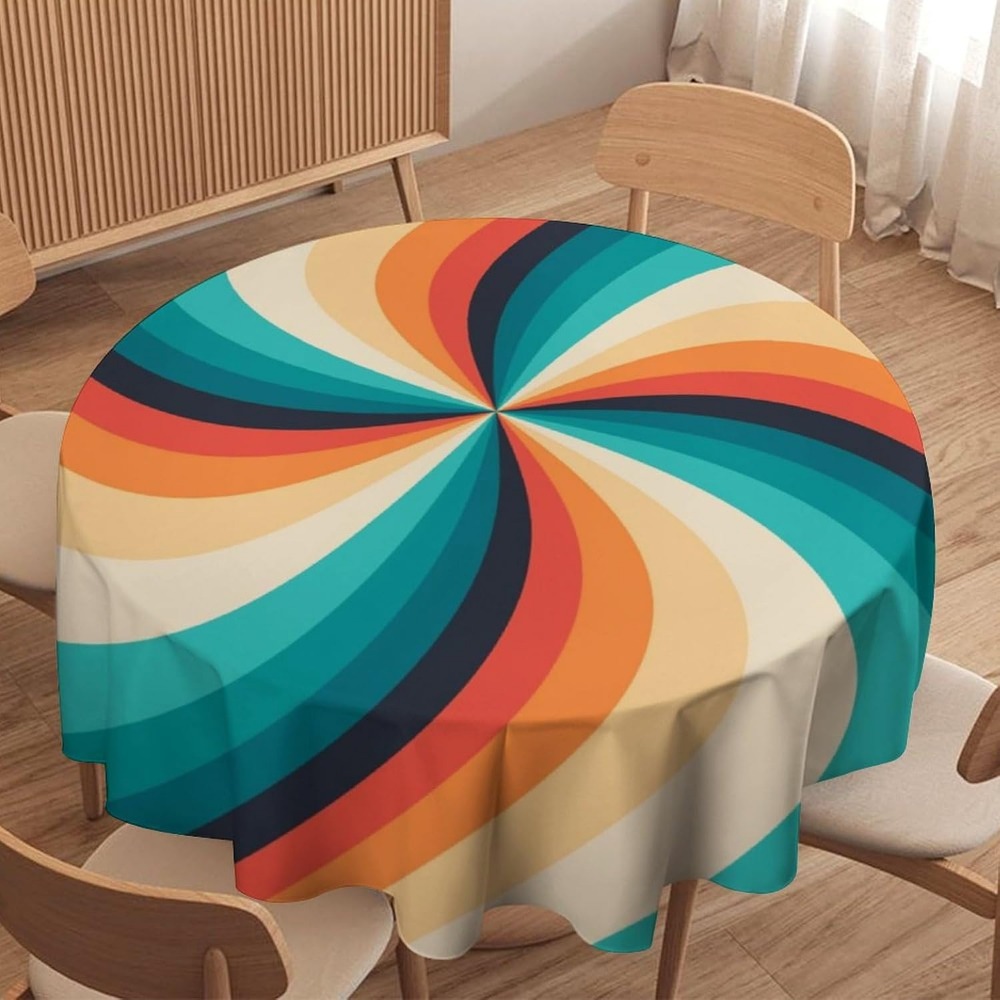 Century Textile & Sewing Supply Reviews - ヴィンテージ グルービー スワール ラウンド テーブルクロス 70年代