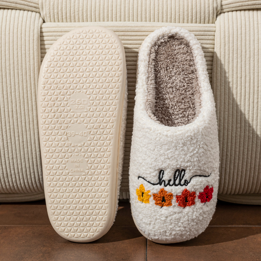 Sewing Cotton - 冬の女性用スリッパ 室内用 ソフトで通気性があり快適な紅葉柄 カップル向け ファッション 冬用ルームシューズ