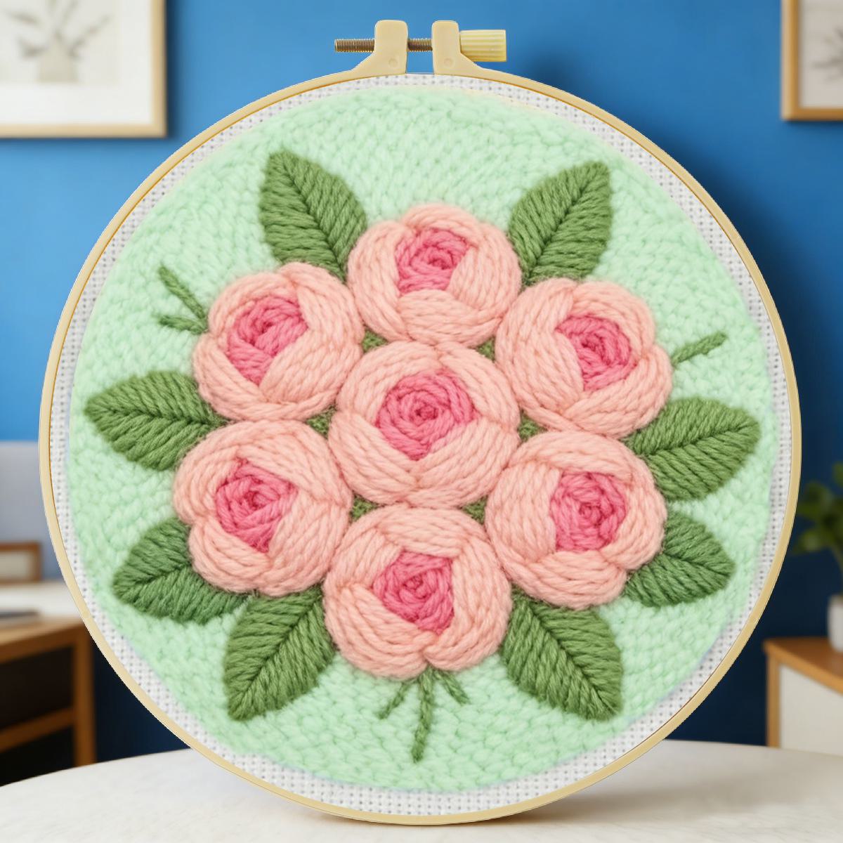 Sewing Textile Art - 20X20CM/7.87インチフラワーパンチニードル刺繍セットキットステッチ刺繍ニット刺繍DIY手作りギフト縫製アート