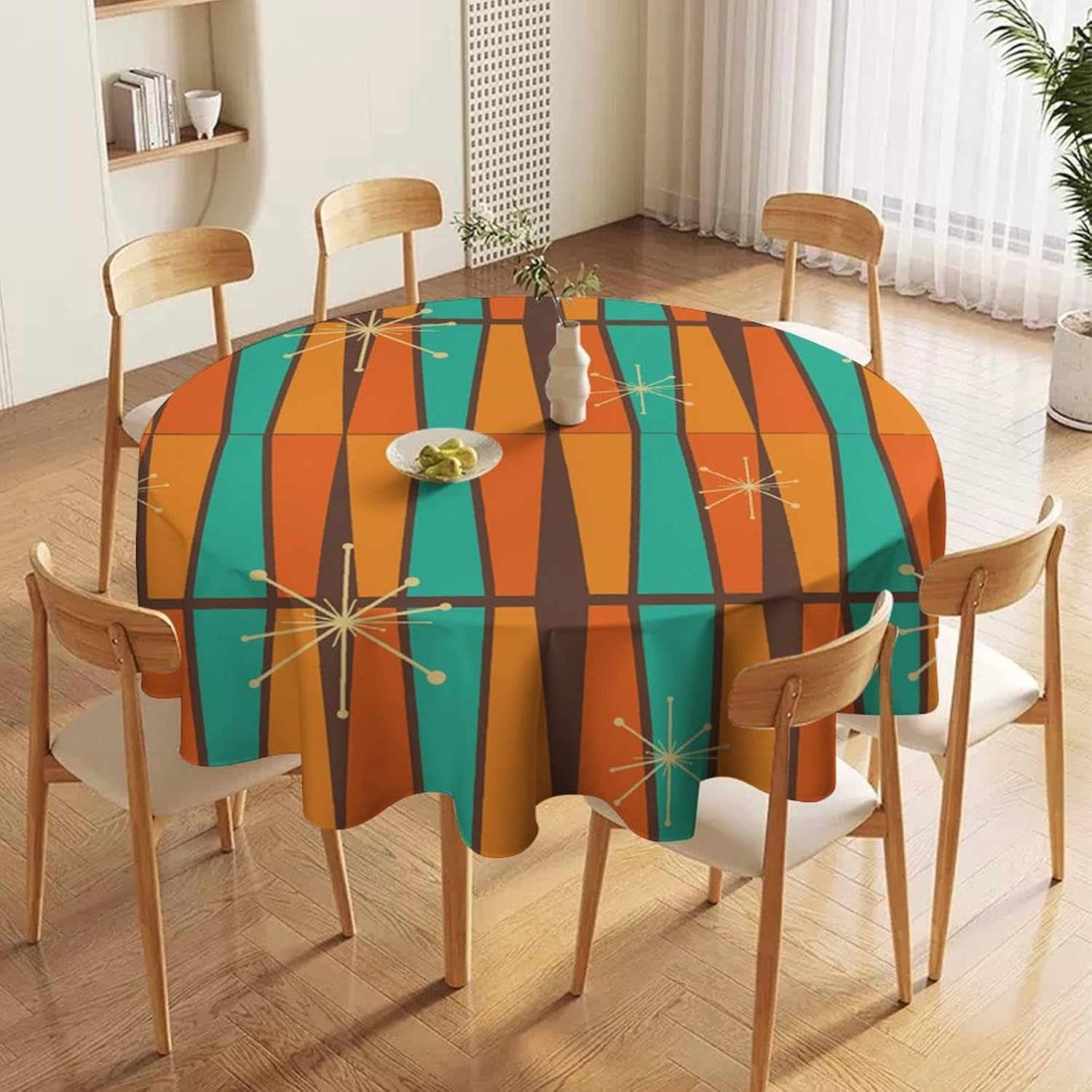 ミッドセンチュリーモダンオレンジイエロージオメトリラウンドテ - Century Textile & Sewing Supply Reviews のレビューと価格