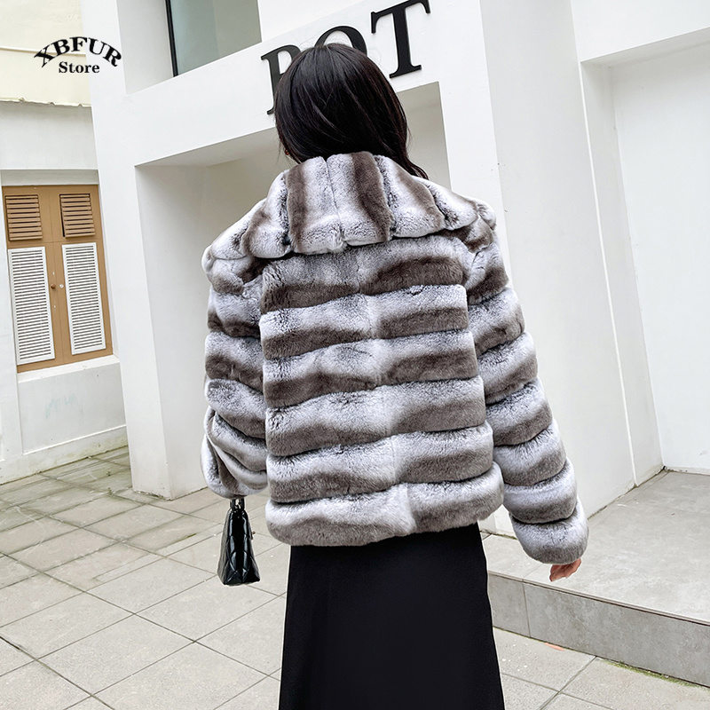 チンチラ-女性用ストライプジャケット,本物のレックスのウサギ - Sewing Tie Dye のレビューと価格