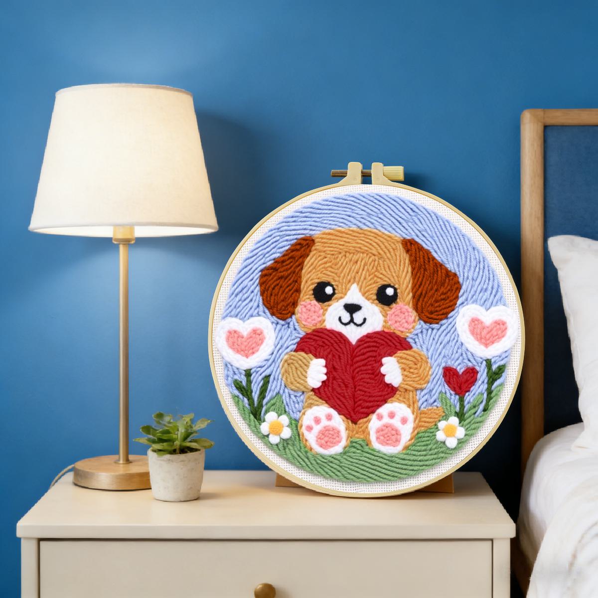 20X20CM/7.87インチ犬柄パンチニードル刺繍セットキ - Sewing Textile Art のレビューと価格