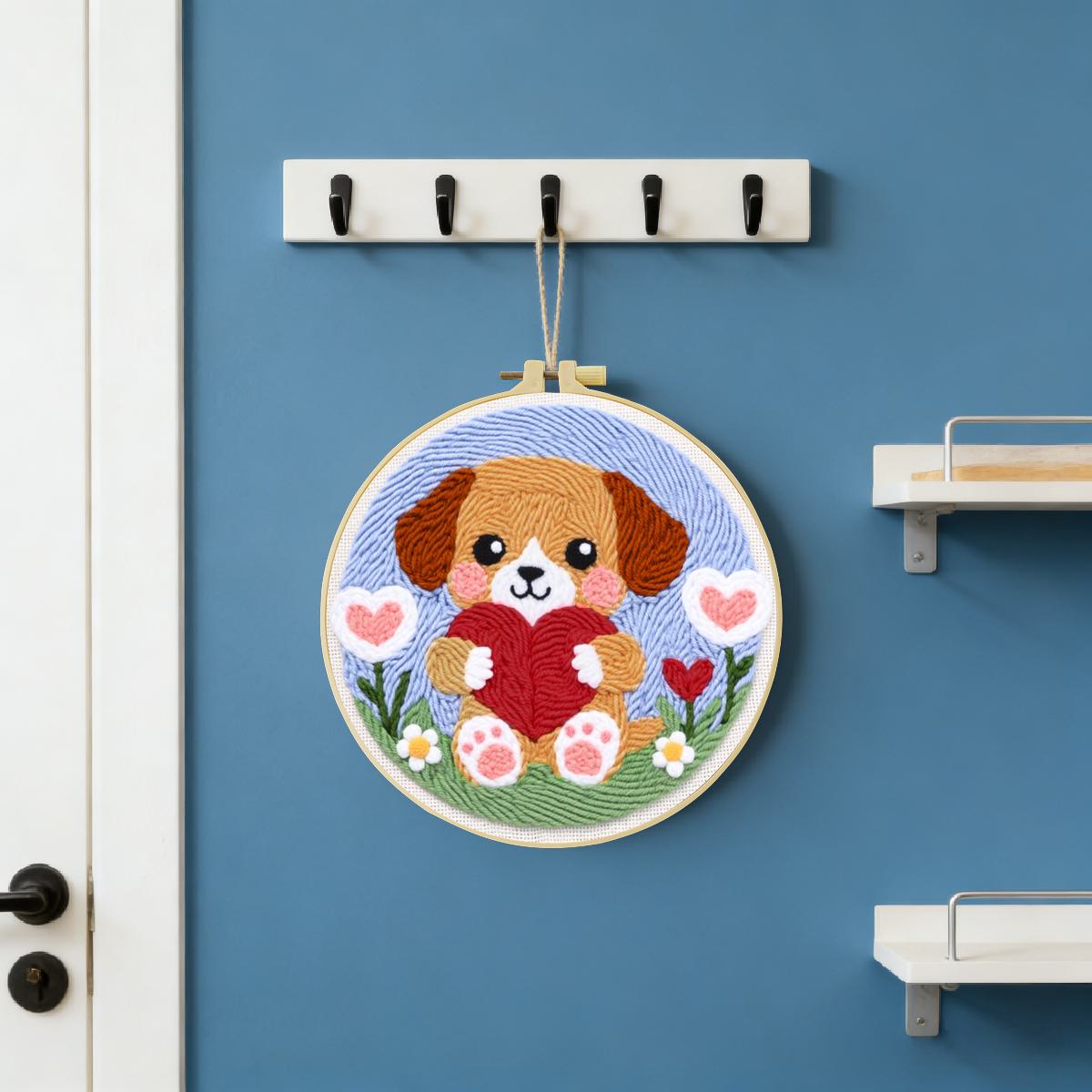 20X20CM/7.87インチ犬柄パンチニードル刺繍セットキ - Sewing Textile Art のレビューと価格