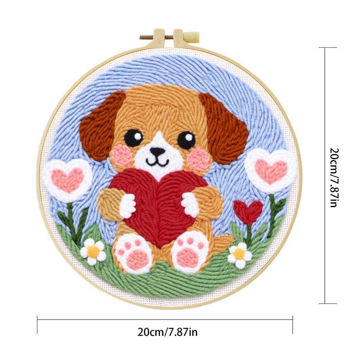 20X20CM/7.87インチ犬柄パンチニードル刺繍セットキ - Sewing Textile Art のレビューと価格