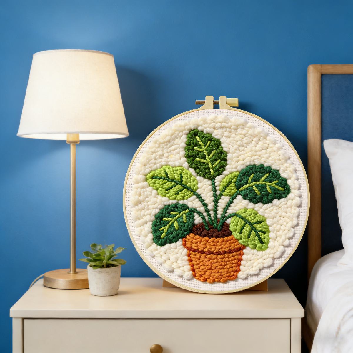 20X20CM/7.87インチ リーフ柄 パンチニードル刺繍 - Sewing Textile Art のレビューと価格