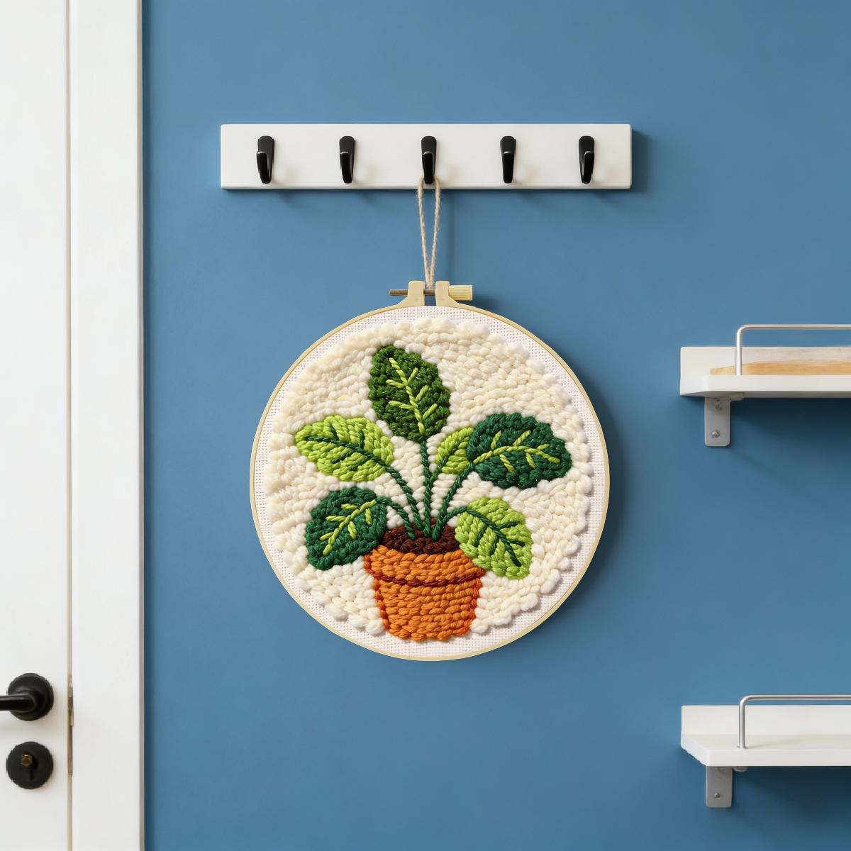 20X20CM/7.87インチ リーフ柄 パンチニードル刺繍 - Sewing Textile Art のレビューと価格