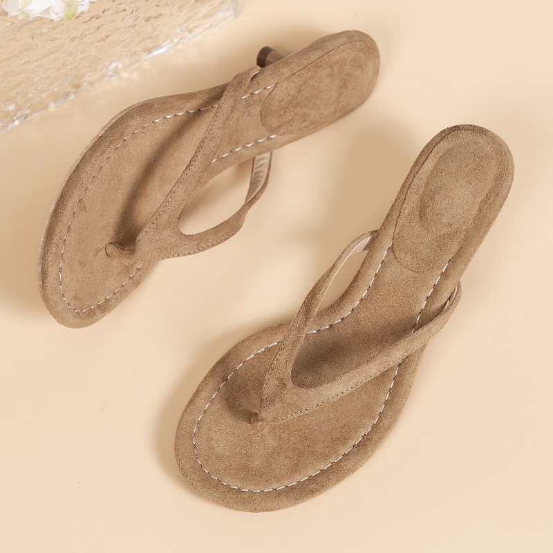 女性用ブラウンヒールサンダル、薄いヒールで快適な夏用ビーチサ - Sewing Nylon のレビューと価格
