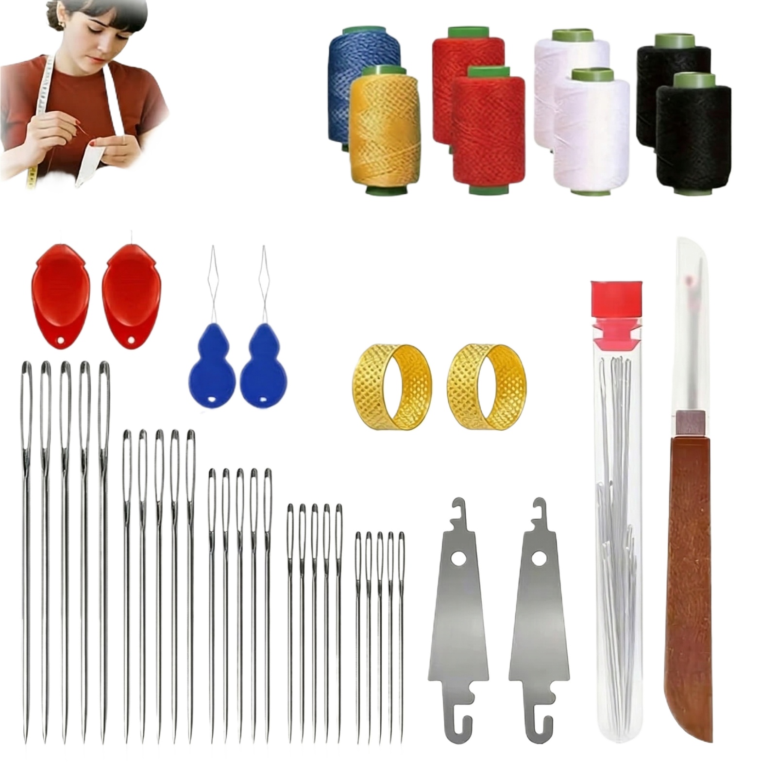 43個入りビッグアイ縫い針キット、家庭必需品、硬鋼縫製アクセ - Sewing Kit のレビューと価格