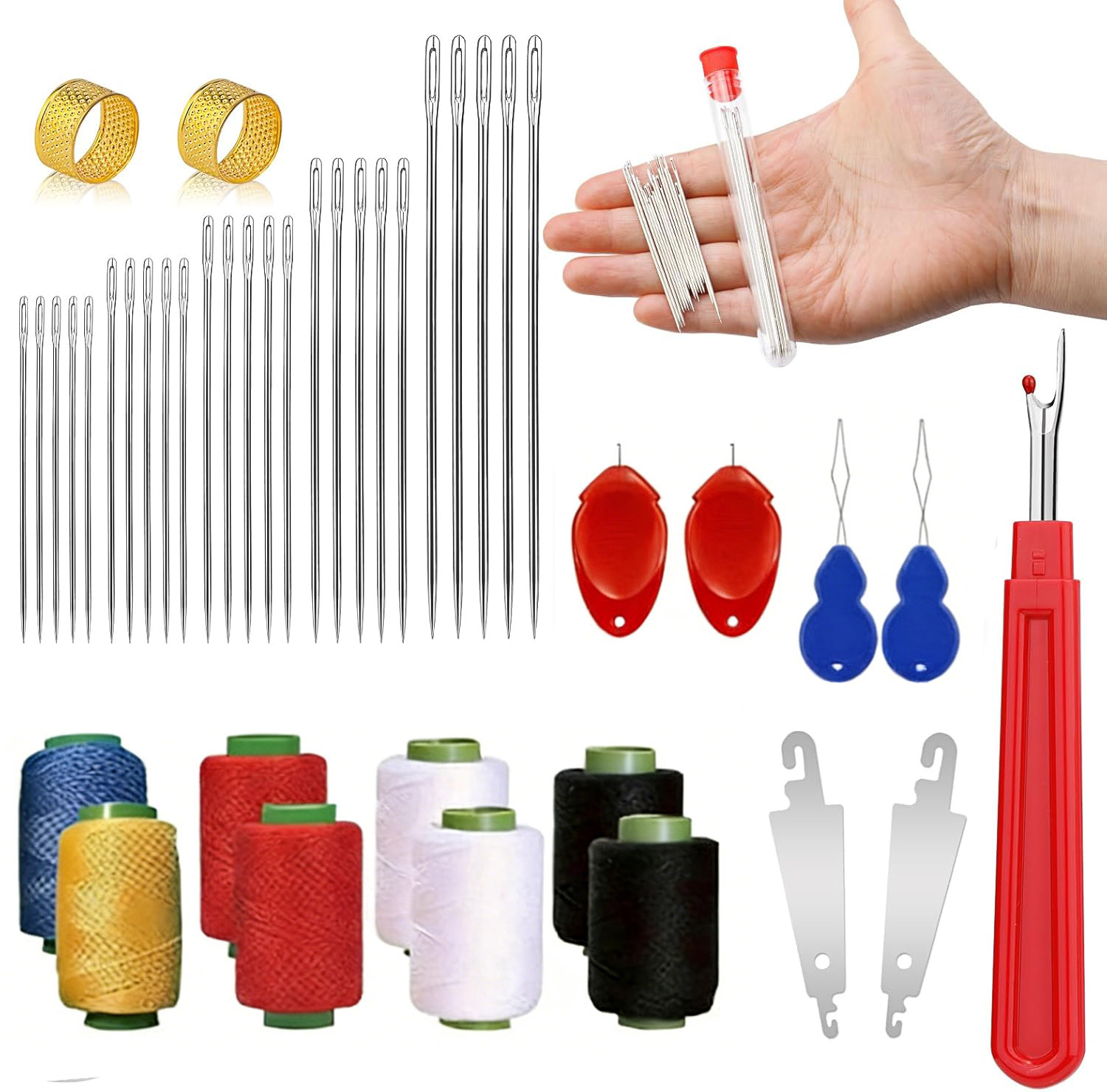 43個入りビッグアイ縫い針キット、家庭必需品、硬鋼縫製アクセ - Sewing Kit のレビューと価格