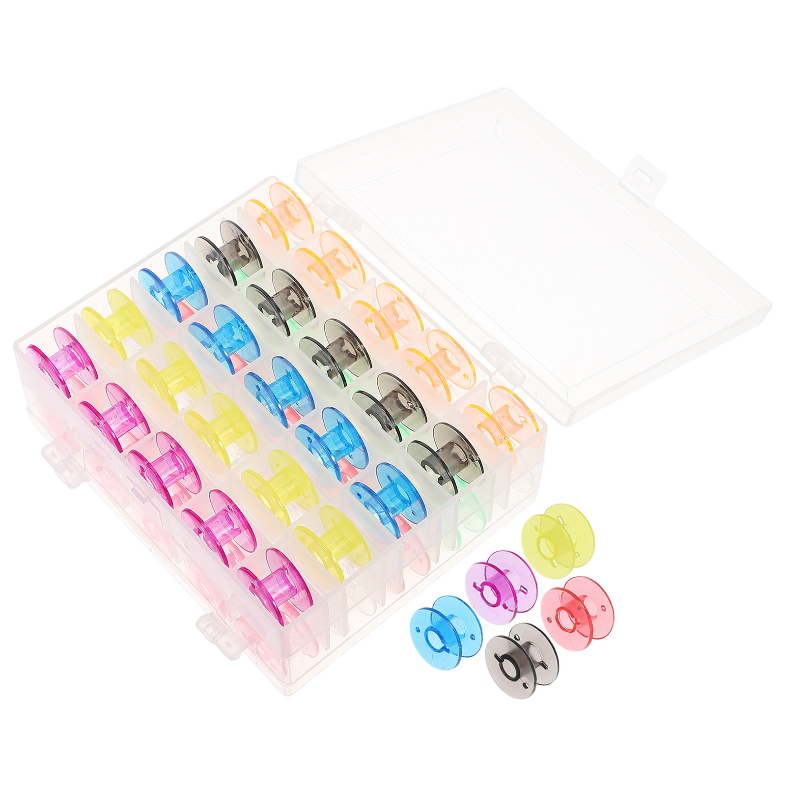 50個入りミシンボビン プラスチック製カラー空糸巻き収納ケー - Thread Bobbins Empty のレビューと価格