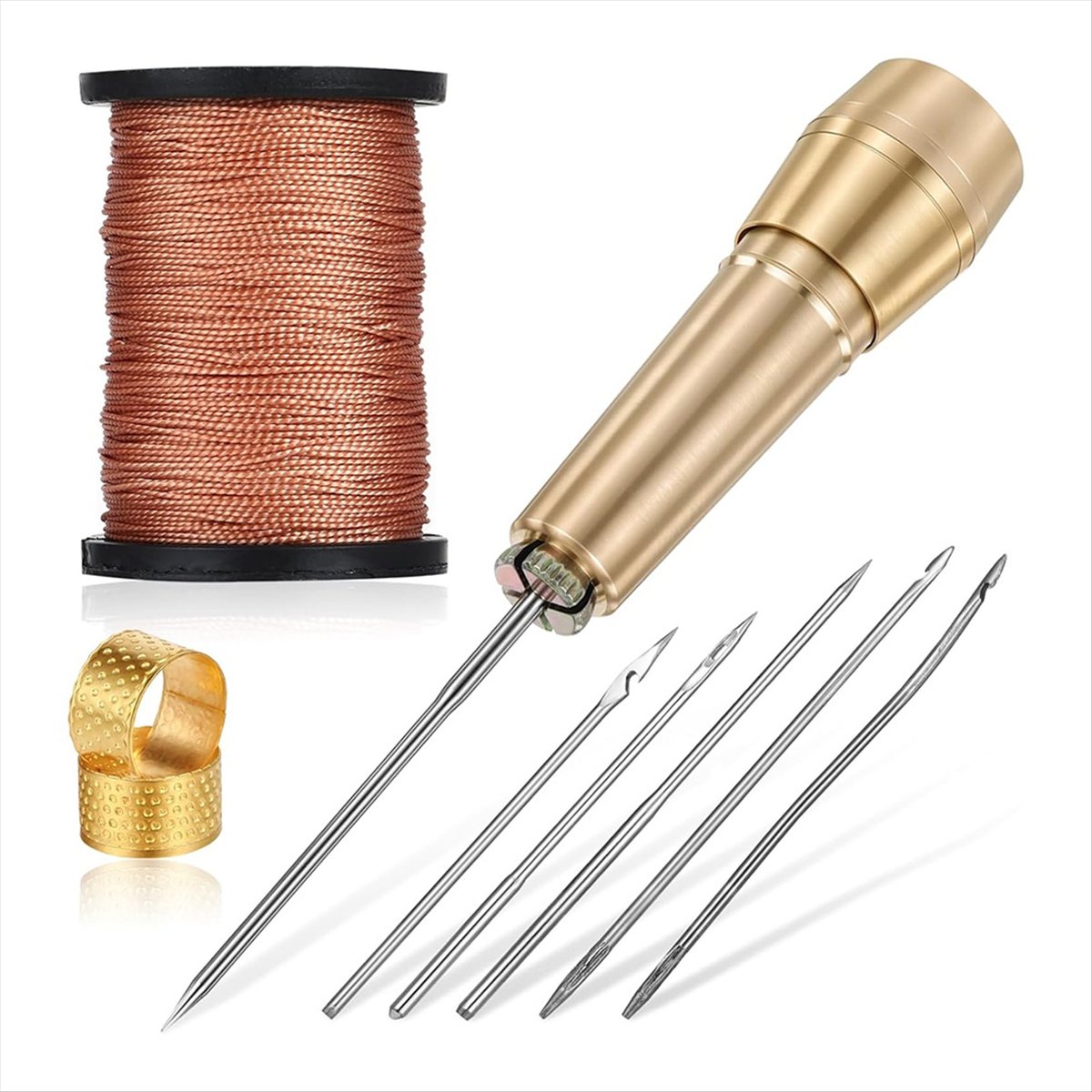 9個入り革縫い針キット、銅製ハンドル付き、革細工用針6本付き - Sewing Kit のレビューと価格